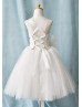 Ivory Lace Tulle Cross Back With Feather Flower Girl Dress